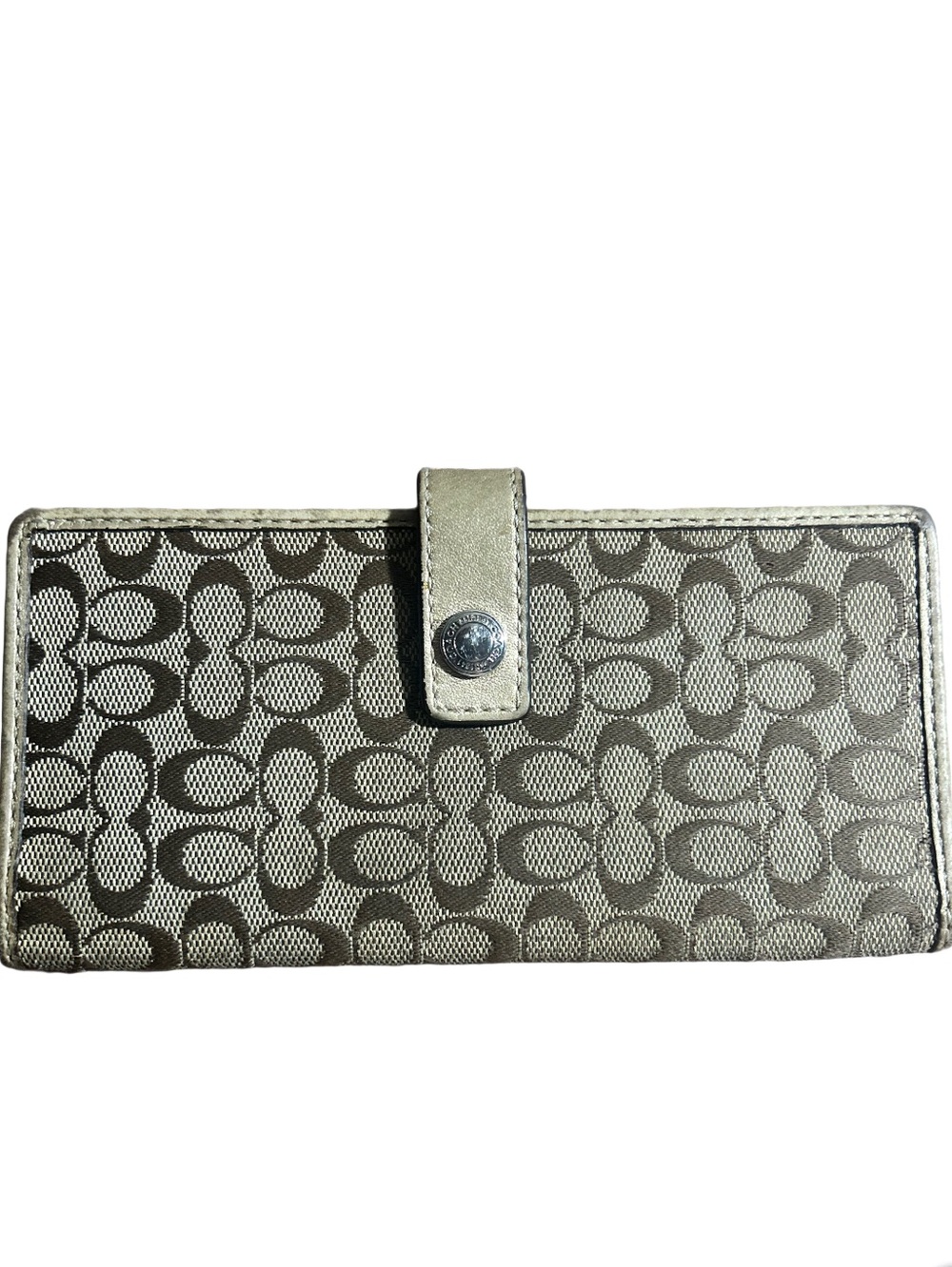 Coach Canvas Gold Leather Trim Bifold Wallet